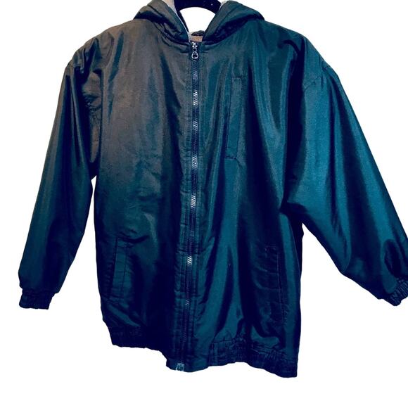 Cold Storage Black Fleece Lined Zip Up Hooded Windbreaker Coat Size 14/16 - Picture 12 of 13